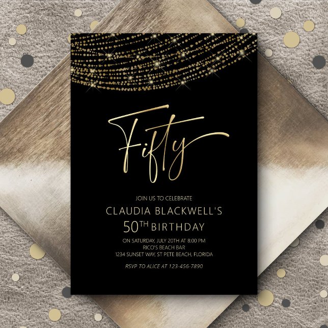 Invitación Oro negro moderno 50 cumpleaños (Subido por el creador)