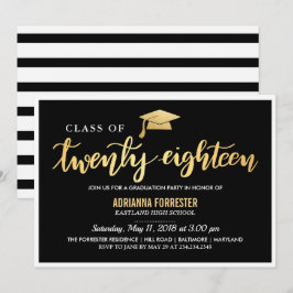 Invitación Oro negro moderno| Clase De Graduado De Script 201