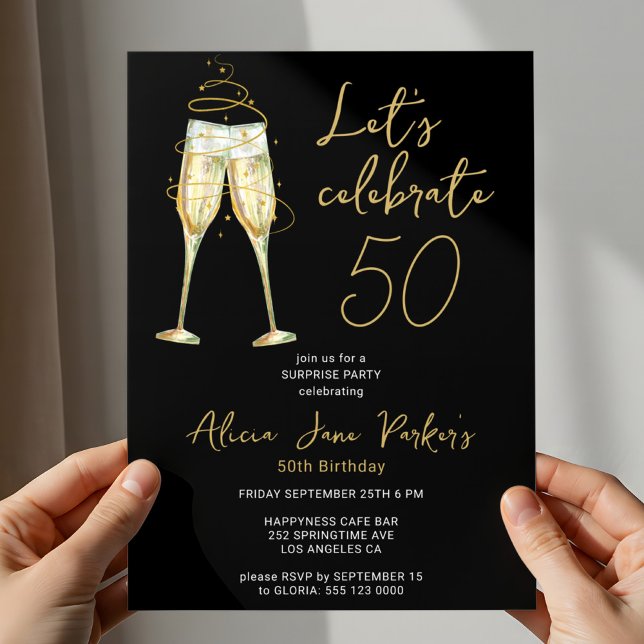 Invitación Oro negro moderno fiesta de cumpleaños 50 (Subido por el creador)