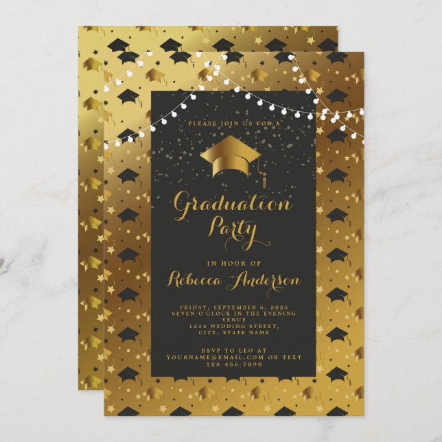 Invitación Oro negro moderno simple Minimalista (Anverso / Reverso)