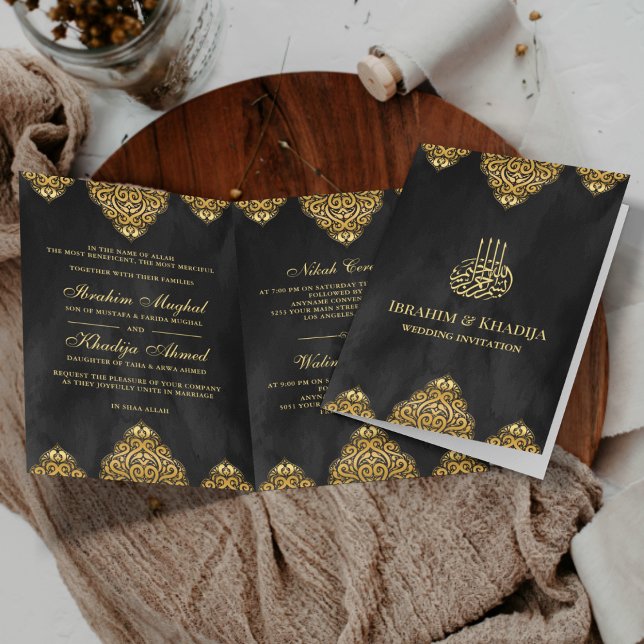 Invitación Oro negro Motif islámico Boda musulmán (Subido por el creador)