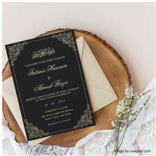 Invitación Oro negro Nikah Boda musulmán islámico
