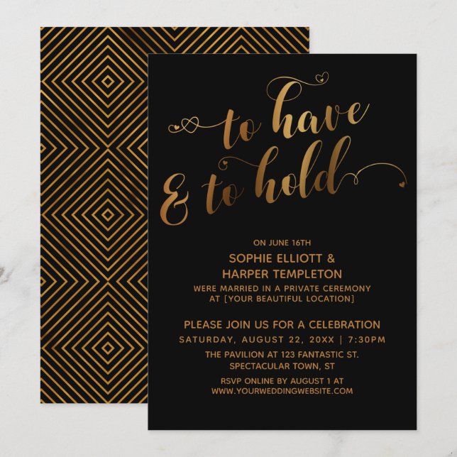 Invitación Oro Negro Para Tener Y Celebrar Un Evento Post-Bod (Anverso / Reverso)