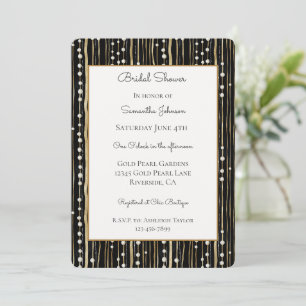 Invitación Oro Negro Perlas Blancas Despedida de Soltera