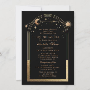 Invitación Oro Negro Quinceañera Celestial