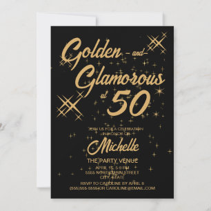 Invitación Oro Negro Retro Glamuroso Cumpleaños 50