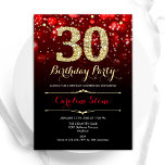 Invitación Oro Negro Rojo 30 cumpleaños<br><div class="desc">30.ª invitación a la fiesta de cumpleaños. Elegante diseño negro rojo con falso oro purpurina. Cuenta con diamantes elegantes, luces de bokeh y fuente de guiones. Invitación de cumpleaños de hombres o mujeres. Perfecto para una elegante fiesta de cumpleaños. Personaliza con tus propios detalles. Mándame un mensaje si necesitas más...</div>