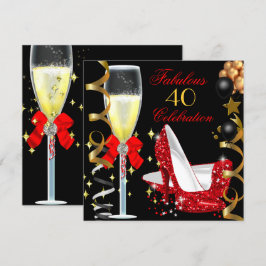 Invitación Oro Negro Rojo 40 y Fabuloso 40 Fiesta de cumpleañ