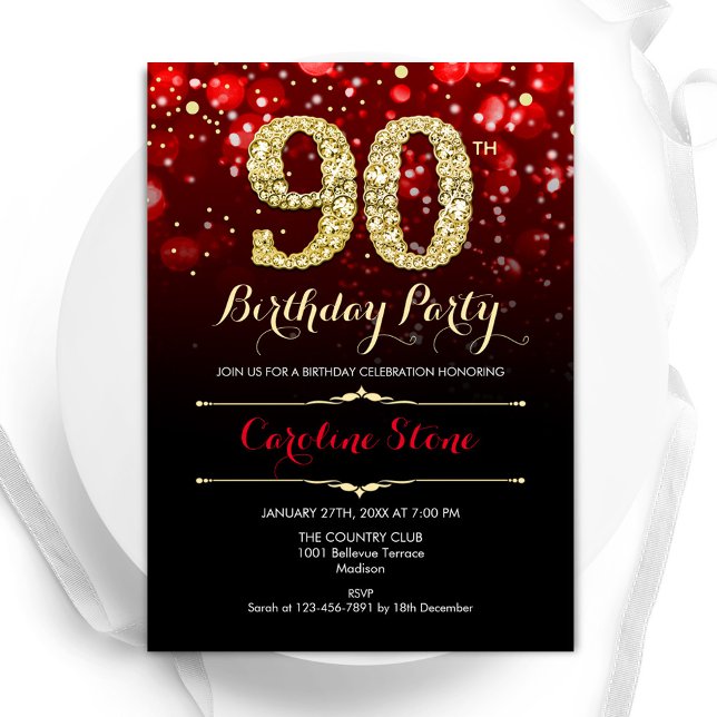 Invitación Oro Negro Rojo 90 cumpleaños (Subido por el creador)