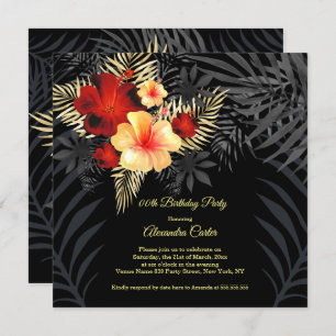 Invitación Oro negro rojo amarillo Hibiscus Aniversario flora