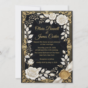 Invitación Oro Negro Rosa Blanca Lujo Elegante Formal