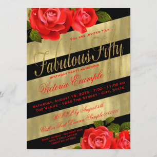 Invitación Oro Negro Rosa Roja 50 Cumpleaños