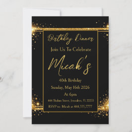 Invitación Oro Negro Simple Brillos Brillante Lujo 