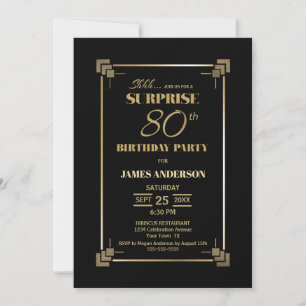 Invitación Oro Negro Sorpresa 80 cumpleaños