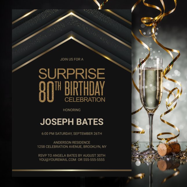 Invitación Oro Negro Sorpresa 80 cumpleaños (Subido por el creador)