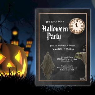 Invitación Oro Negro Tiempo para Fantasmas y Bebidas Fiesta d
