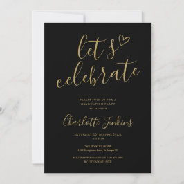 Invitación Oro Negro Vamos a Celebrar Fiesta de Graduación