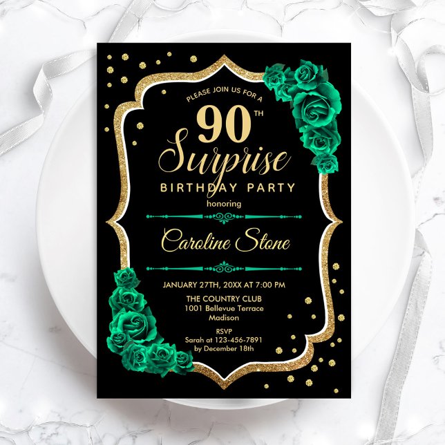 Invitación Oro Negro Verde Sorpresa 90 cumpleaños (Subido por el creador)