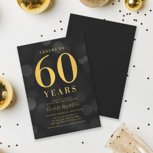 Invitación Oro negro vitorea a fiesta de cumpleaños de 60 año