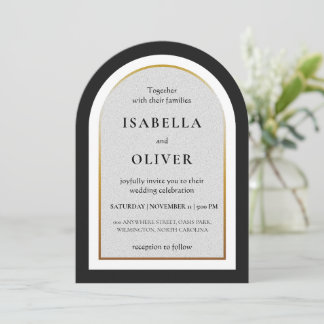 Invitación Oro negro y boda simple blanca
