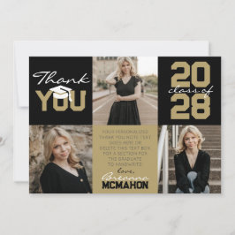 Invitación Oro negro y bronce 3 Foto graduada Gracias