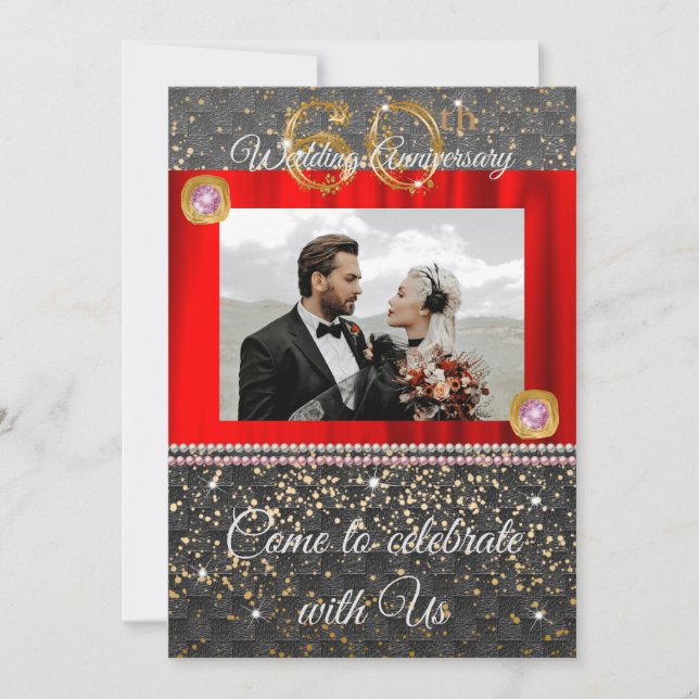 Invitación Oro negro y diamante rosado 60° aniversario Boda (Anverso)