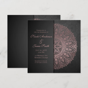 Invitación Oro Negro y Rosa Mandala Elegante Boda Matrimonio