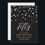 Invitación Oro Negro y Rosa Simple Cincuenta y 50 cumpleaños<br><div class="desc">Celebra tu día especial con esta invitación mínima de fiesta de 50 años. Este diseño cuenta con un elegante guión de letras "Fifty" con confeti en forma de hexágono y una combinación en color oro negro y rosa. Más diseños disponibles en mi tienda BaraBomDesign.</div>