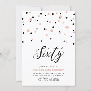 Invitación Oro Negro y Rosa Simple Sesenta Fiesta de Cumpleañ