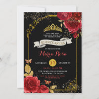 Oro Negro Y Roses Rojas Corona Real Quinceañera