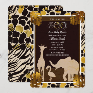 Invitación Oro Negro Zoo Animales Marrones Safari Estampa Fie