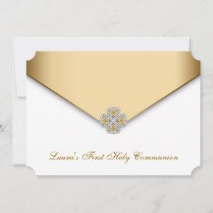 Invitación Oro Niñas Blancas Primera Comunión