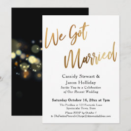 Invitación Oro Nos Casamos Bokeh Fondo Negro Recepción