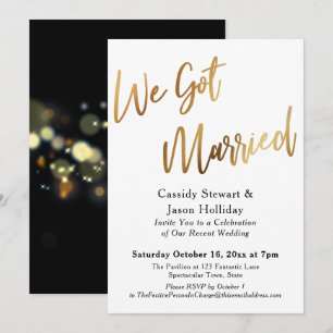 Invitación Oro Nos Casamos Bokeh Fondo Negro Recepción
