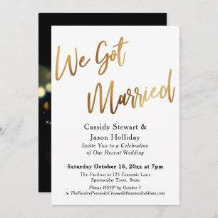 Invitación Oro Nos Casamos Con Bokeh Black Back Reception