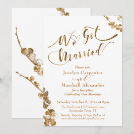 Invitación Oro Nos Casamos con Botánicos sobre Blanco
