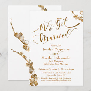 Invitación Oro Nos Casamos con Botánicos sobre Blanco