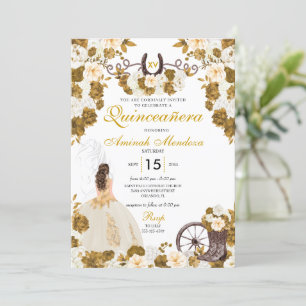 Invitación Oro Occidental Marfil Charro Vaquera Quinceañera