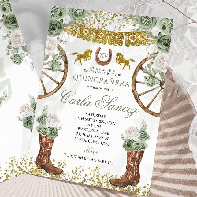 Invitación Oro occidental y arcilla verde Charra 15 años (Subido por el creador)
