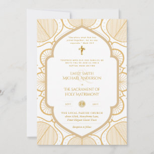 Invitación Oro Ornato Blanco Católico Boda de Masa Nupcial