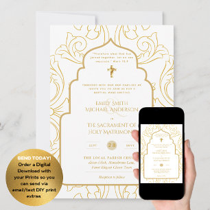 Invitación Oro Ornato Blanco Católico Boda de Masa Nupcial