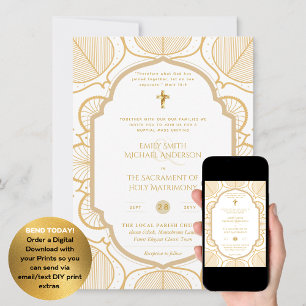 Invitación Oro Ornato Blanco Católico Boda de Masa Nupcial