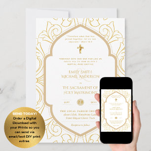 Invitación Oro Ornato Blanco Católico Boda de Masa Nupcial