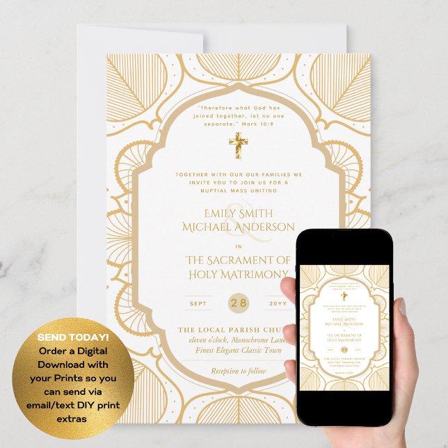 Invitación Oro Ornato Blanco Católico Boda de Masa Nupcial (Subido por el creador)