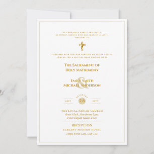 Invitación Oro Ornato Blanco Católico Boda de Masa Nupcial