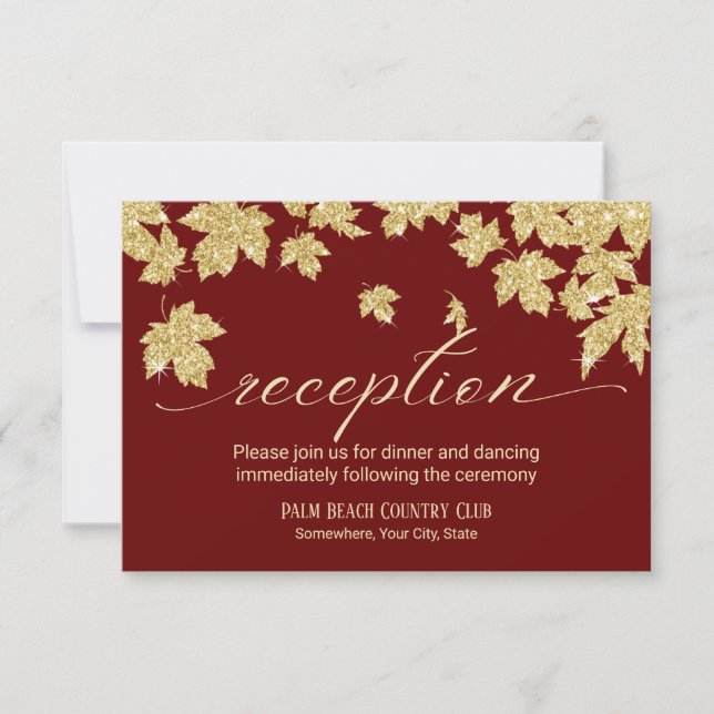 Invitación Oro Otoño Sale La Recepción De Boda De Borgoña (Anverso)