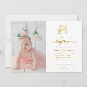Invitación Oro paloma Cruz Blanca Chica Baptismo religioso Fo