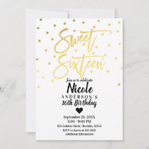 Invitación Oro Papel Glam Moderno Script Dulces 16 Dieciséis