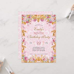 Invitación Oro Pastel Rosa Noveno Barroco Cumpleaños de Rococ