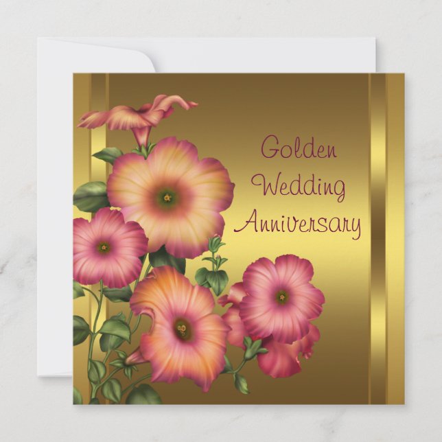 Invitación Oro Petunias 50° aniversario Boda (Anverso)